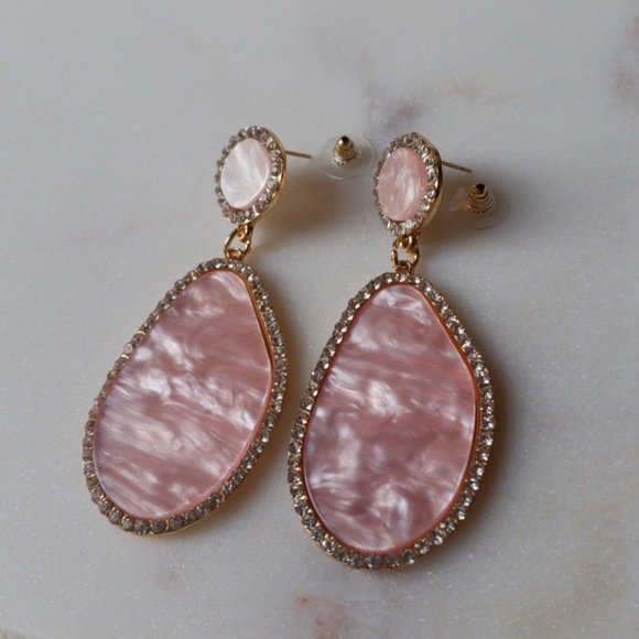 Pink Geometric Rhinestone Drop Earrings - Picture 5 of 5
